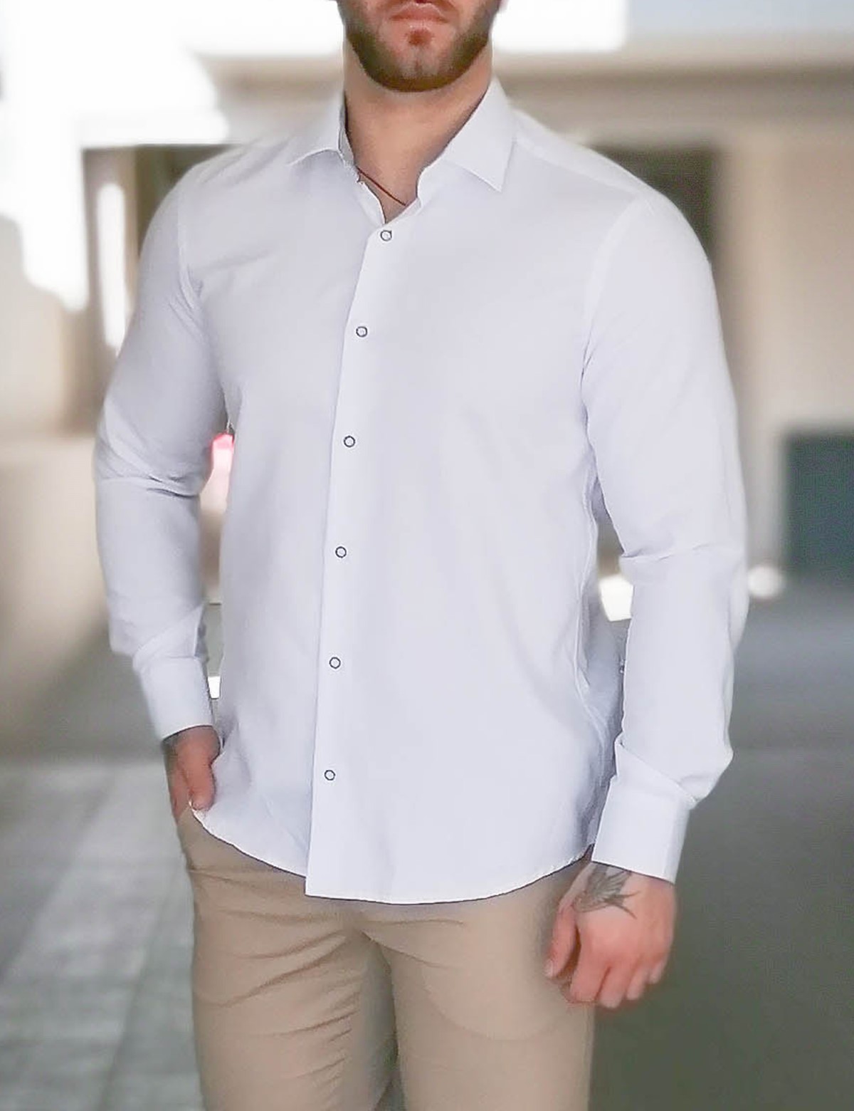 Ανδρικό λευκό πουκάμισο με διχρωμία Modern Fit 301510 301510